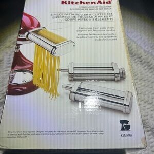 KitchenAid Silver Pasta Roller & Cutter Set with Red Mixer Accent